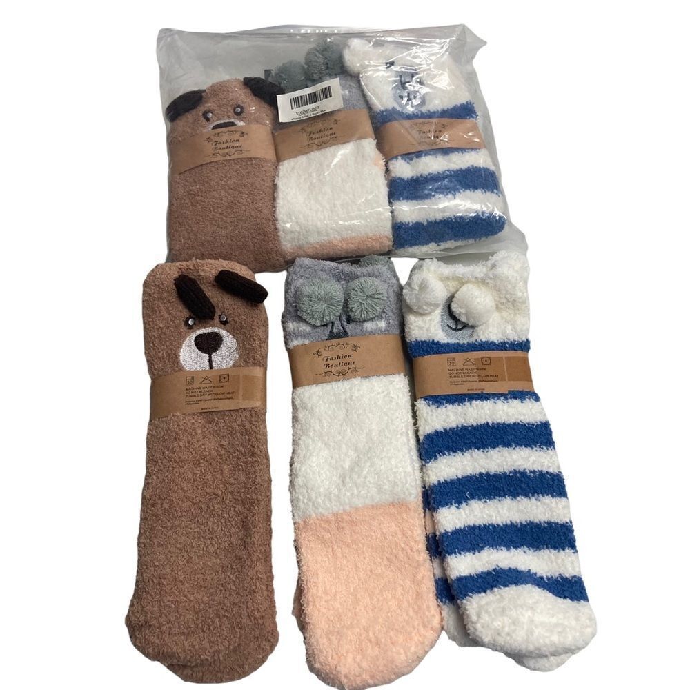 Fashion Boutique “Doggy Design Socks” 6 pair Women New With Tags Blue,Brown,Gray